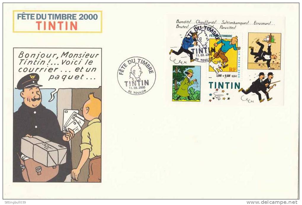 TINTIN. FÊTE DU TIMBRE 2000. Grande Enveloppe Philatélique 1er Jour Avec Timbres Et Tampons. Etat Neuf ! - Objets Publicitaires