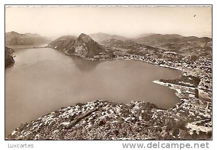 LUGANO . PANORAMA VISTA DAL MONTE BRE VERSO MONTE SAN SALVATORE E PONTE DI MELIDE. - Melide