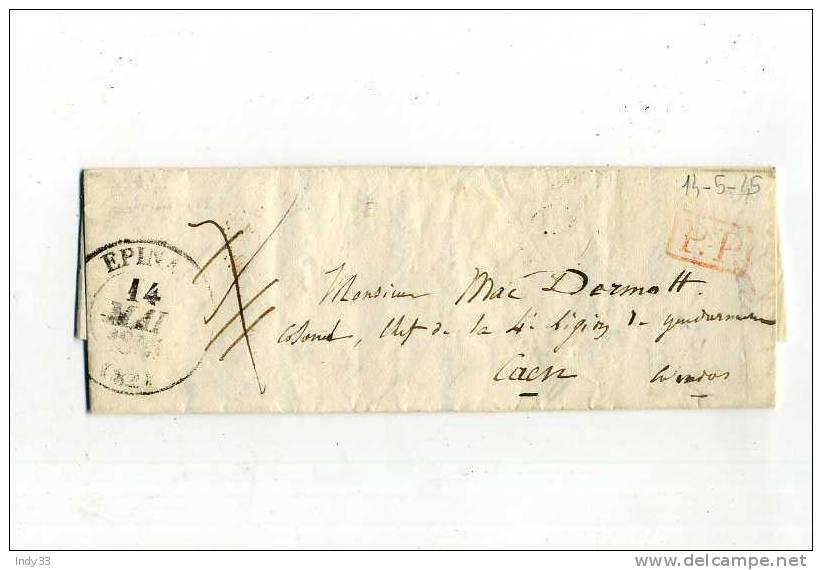 - FRANCE MARCOPHILIE 1801/48 . LETTRE D´EPINAL A CAEN . 14/5/45 . TAMPON ROUGE PP - 1801-1848: Précurseurs XIX