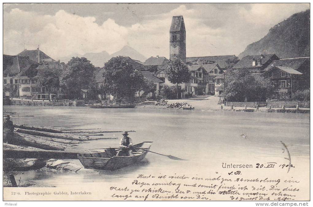 UNTERSEEN : Une Barque - Carte Animée Oblitérée Le 20.VII.1902 - Unterseen