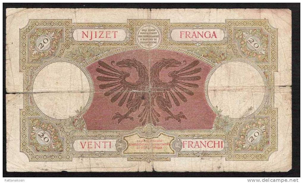 ALBANIA   P7    20 FRANGA   (1939)   VG-F - Albanië