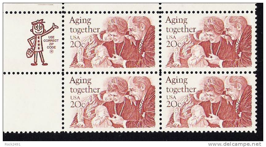 US Scott 2011 - Zip Block Of 4 - Aging Together 20 Cent - Mint Never Hinged - Hojas Bloque