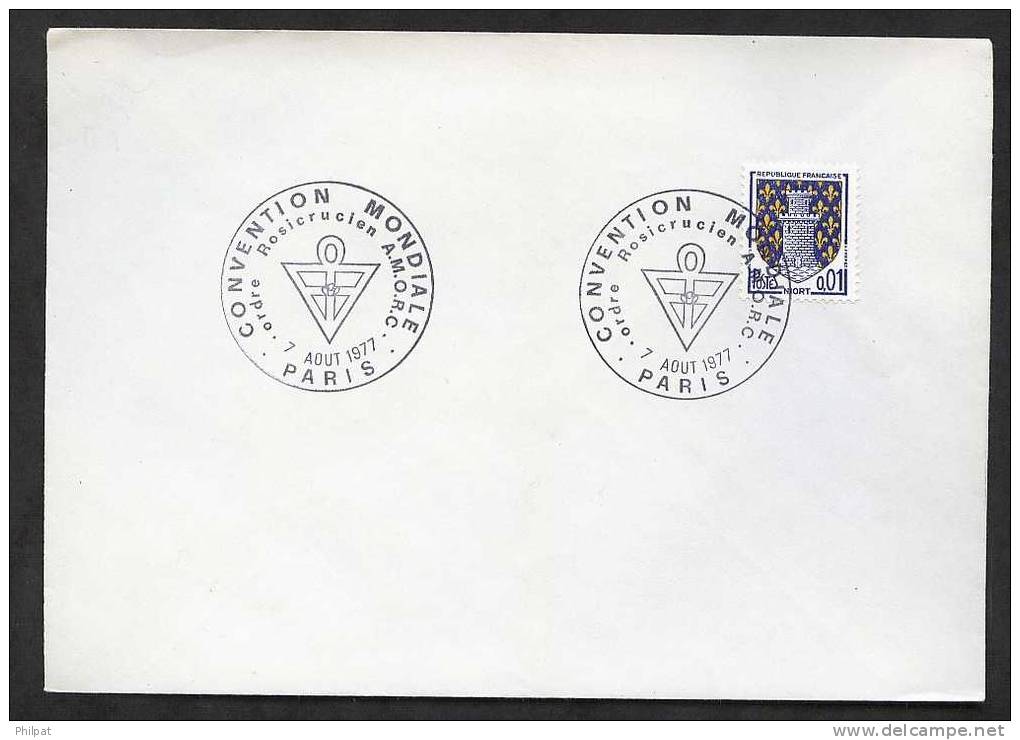 OBLITERATION TEMPORAIRE ROSE CROIX AMORC 07/08/1977 PARIS CONVENTION MONDIALE - Freemasonry