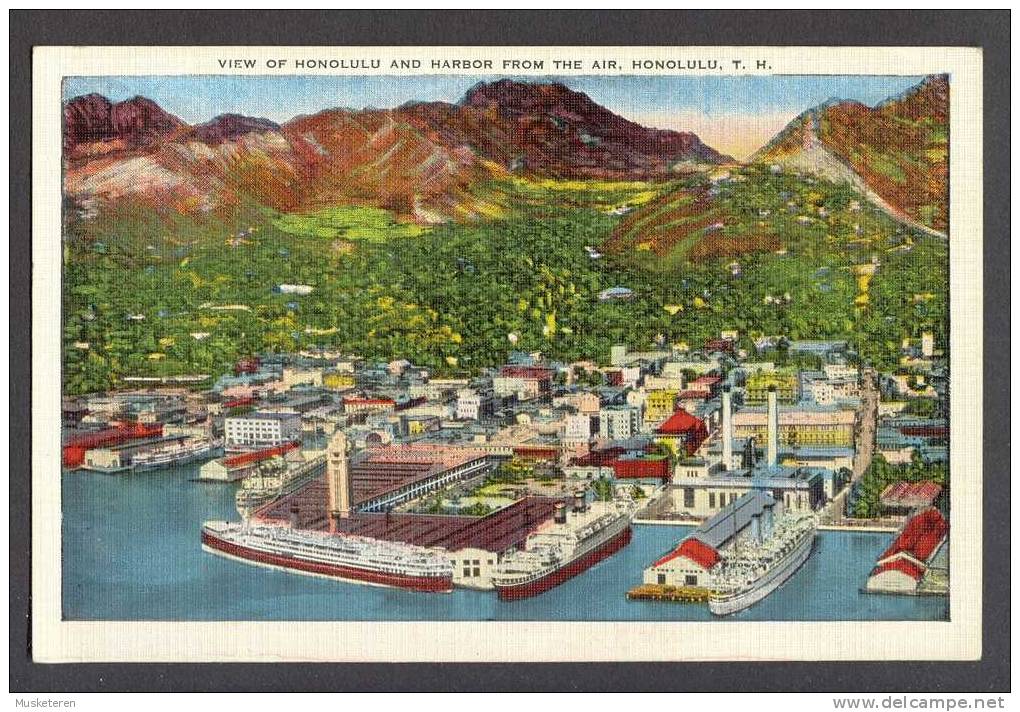 United States HA - View Of Honolulu And Harbour From The Air, Honolulu T. H. 3702 - Honolulu