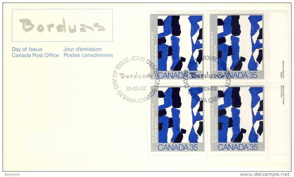 1981 Canada Cachet FDC Plate Block Of 4 "CANADIAN PAINTERS 3" Official Post Office Issue - 1981-1990