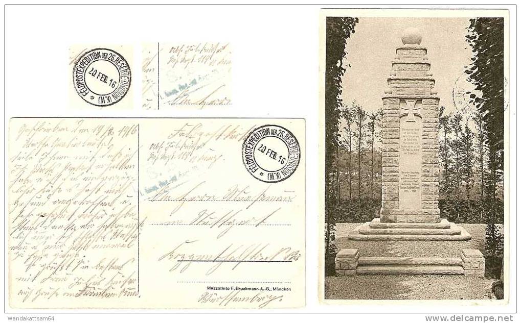 AK BAPAUME Kriegsgefallenendenkmal 1914-1915 20. FEB. 16 * FELDPOSTEXPEDITON DER 26. RESERVE-DIVISION (K. W.) S. B. 11. - Bapaume