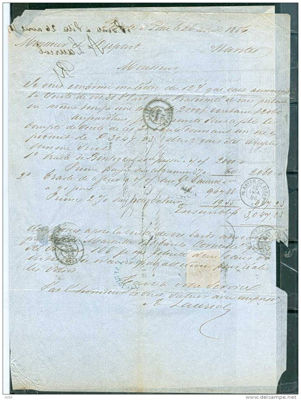 Lettre De Pointe à Pitre Du 26 Mai 1856 Affranchie Par N°16 Oblitéré à Nantes Pc2221 Voir Yvert - AD16 - Napoleon III