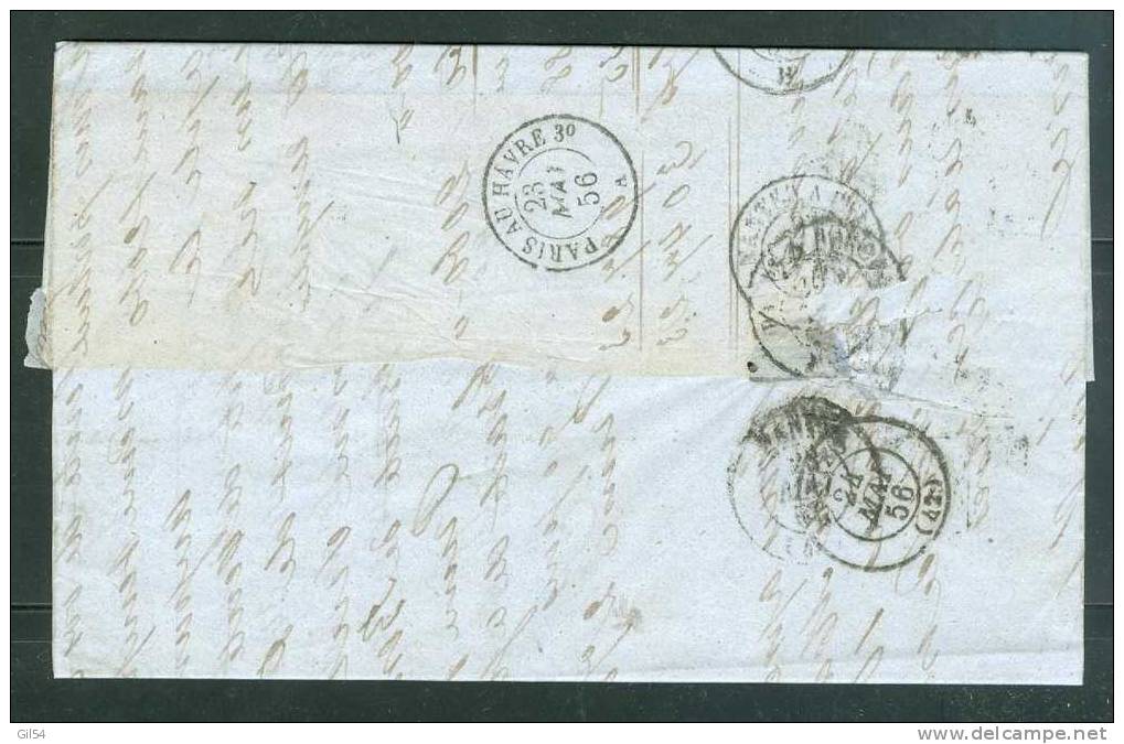 Lettre De Pointe à Pitre Du 26 Mai 1856 Affranchie Par N°16 Oblitéré à Nantes Pc2221 Voir Yvert - AD16 - Napoleone III