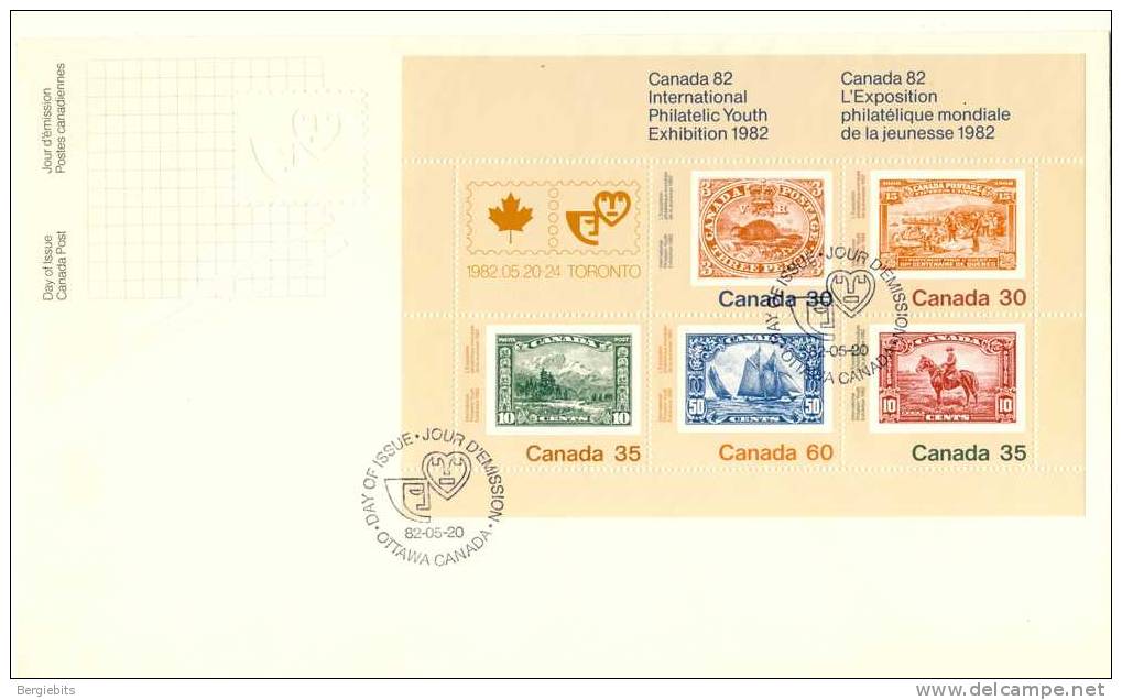 1982 Canada Cachet FDC Souvenir Sheet Of 5 " STAMP On STAMP " Official Post Office Issue - 1981-1990