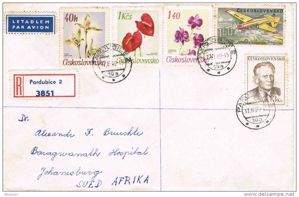 Carta  Certificada Aerea PARDUBICE (Checoslovaquia) 1969 - Covers & Documents