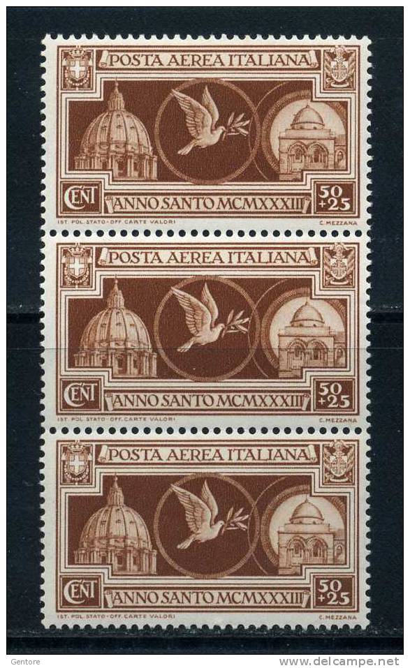 ITALY 1933 Holy Year  Odd Value MNH** In Block Of 3 Sassone Cat. N° A54 Absolutely Perfect - Trentin & Trieste