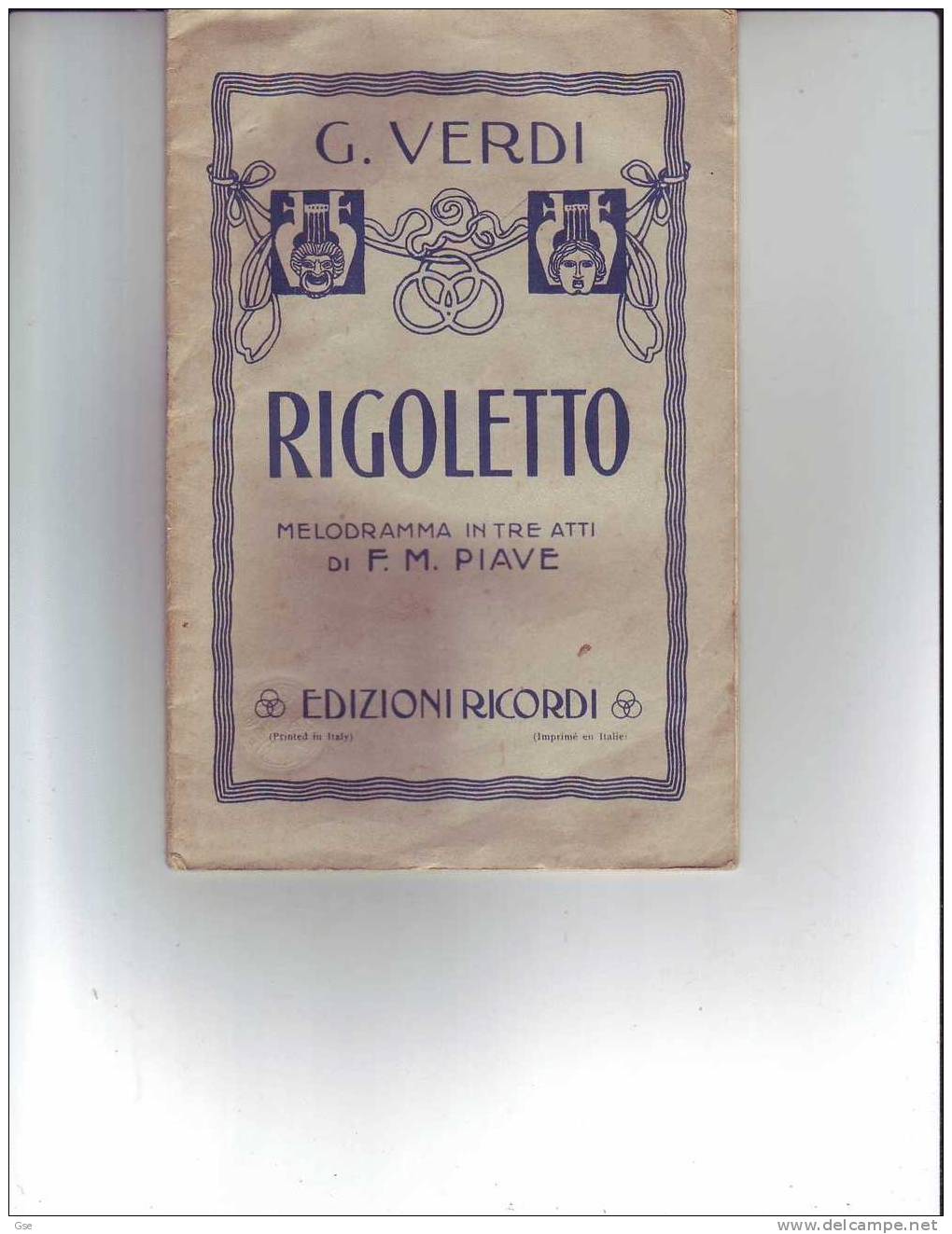 RIGOLETTO Di G.VERDI 1929 - Edizione Ricordi - Arte, Architettura