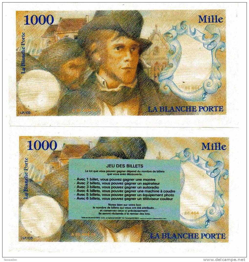 BILLET FRANCE - FANTAISIE - JEU DE BILLETS - LA BLANCHE PORTE - 1000 - MILLE - NUMERO DE SERIE JAUNE - Fictifs & Spécimens