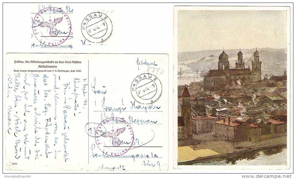 AK 0024 Passau, Die Nibelungenstadt An Den Drei Flüssen Altstadtmitte Originalaquarell 04.9.44 -9 PASSAU 2 C Nach Wien - Passau