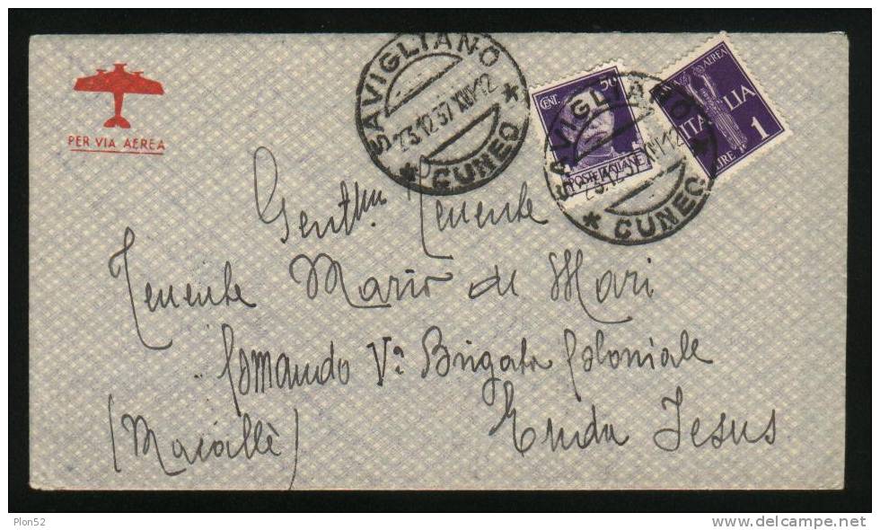 2784-POSTA AEREA 1L. + 50 C. IMPERIALE-1937-DA SAVIGLIANO(CN) A MACALLE´ - Marcophilie (Avions)