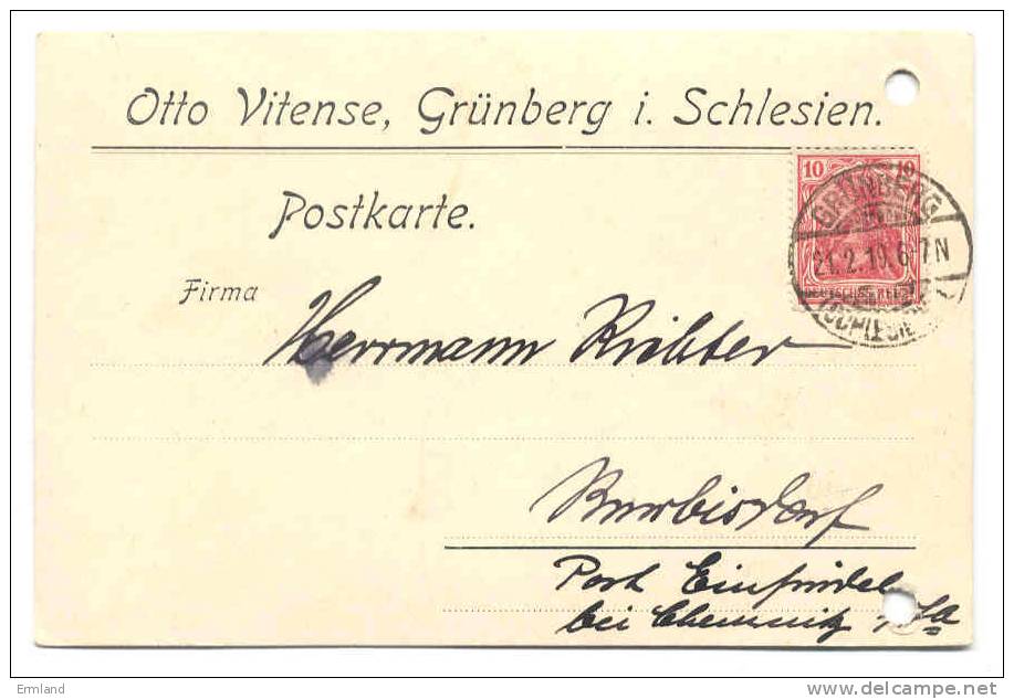 Firmen - Ganzsache Otto Vittense, Grünberg 1919, Schlesien - Nach Berbisdorf - Storia Postale