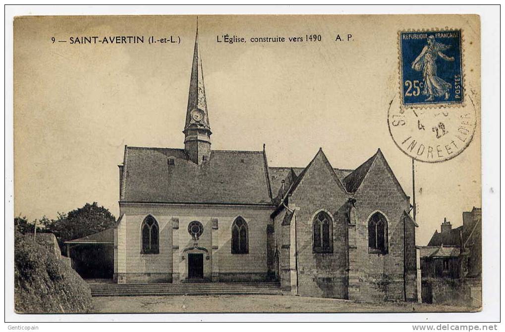 Q5 - SAINT-AVERTIN - L'église Construite Vers 1490 (1922 - Oblitération De Saint-Avertin) - Saint-Avertin