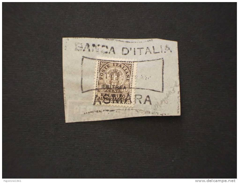 ERITREA-FRAMMENTINO-R.A. 1939 STEMMA 10c. TIMBRATO. - Eritrea