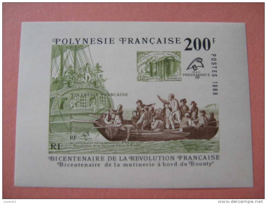 POLYNESIE   BF 15 * *    PHILEXFRANCE 1989     BASTILLE /VOILIER - Blocs-feuillets