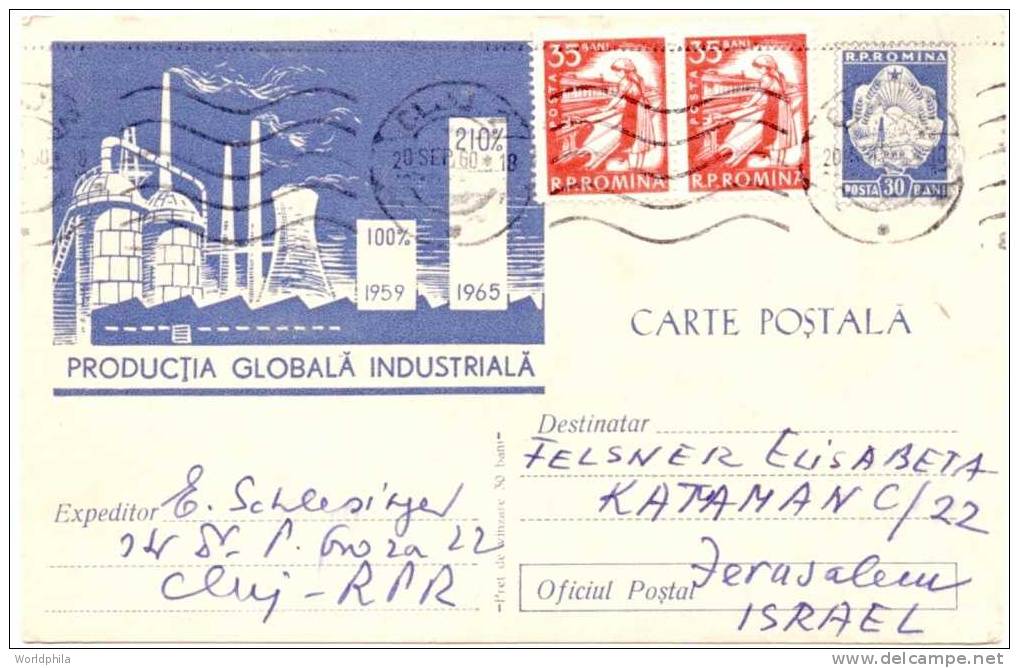 Romania- Israel Uprated PC Postal Stationery "Industries Global Production Plan" - Carte Postale / Postkarte 1960 - Altri & Non Classificati