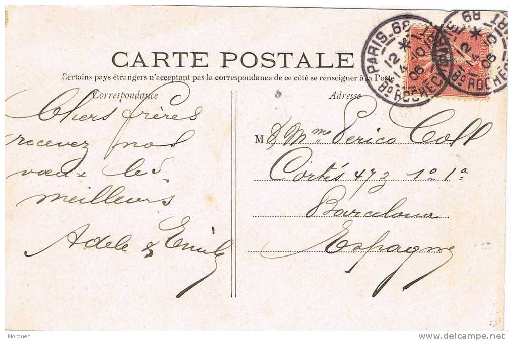 Postal PARIS (B. De Rochechuart) 1906 A España - 1903-60 Säerin, Untergrund Schraffiert