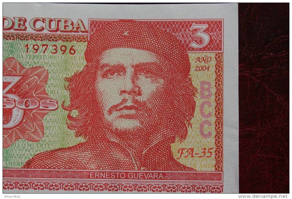 FAUX BILLET DE 3 PESOS VENDU AUX TOURISTES COMME TEL PUISQU'IL REPRESENTE L'EFFIGIE DU CHé GUEVARRA àUN ATTRAIT EVIDENT - Cuba