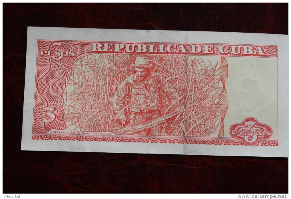 FAUX BILLET DE 3 PESOS VENDU AUX TOURISTES COMME TEL PUISQU'IL REPRESENTE L'EFFIGIE DU CHé GUEVARRA àUN ATTRAIT EVIDENT - Cuba