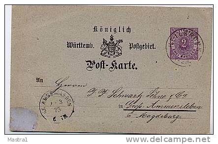 WÜRTTEMBERG P18/01 Postkarte Heilbronn-Gr. Ammensleben 1875  Kat. 30,00 € - Ganzsachen