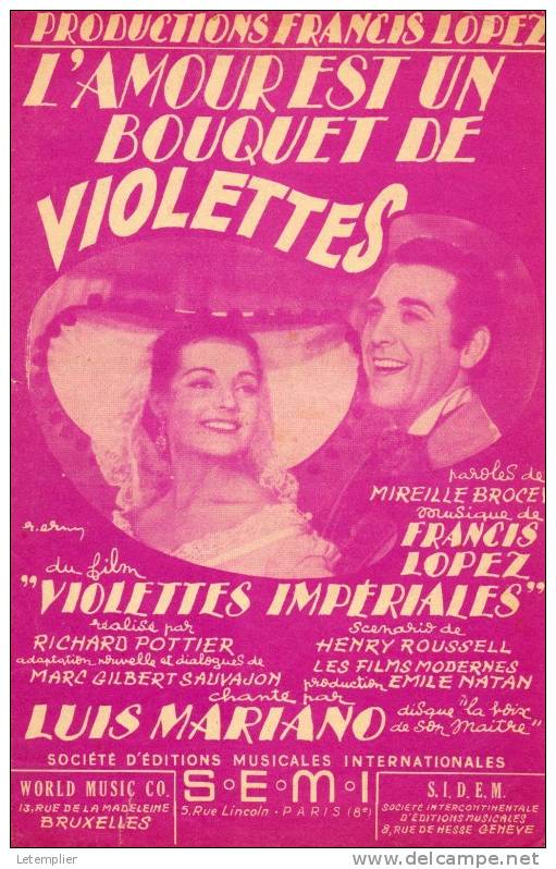 L AMOUR EST UN BOUQUET DE VIOLETTES - Partituras