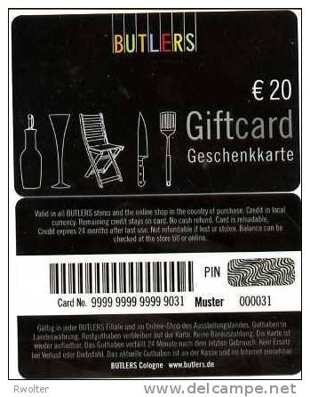 @+ Carte Cadeau - Gift Card : Butlers Allemagne - Verso MUSTER - Cartes De Fidélité Et Cadeau