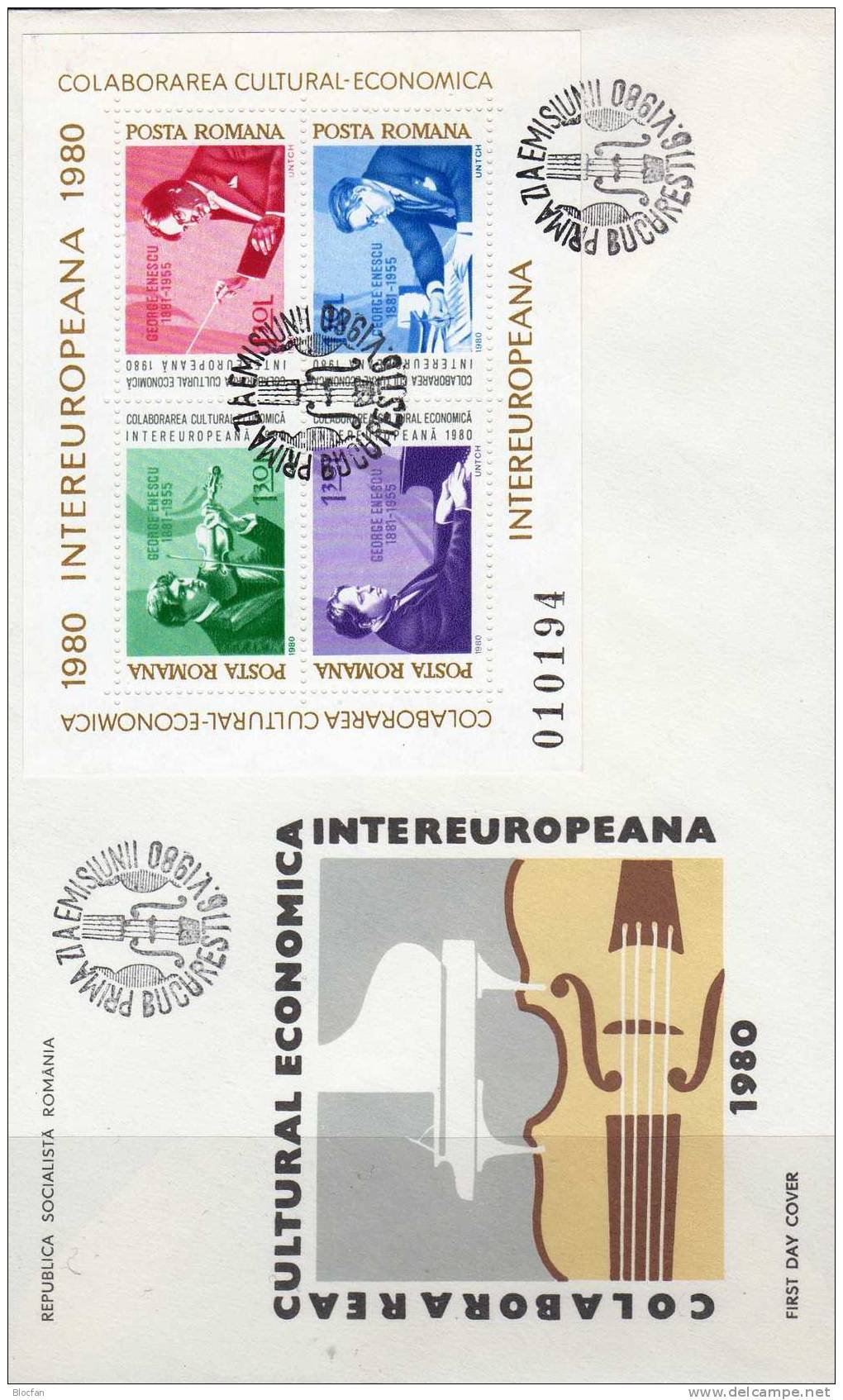 EUROPA 1980 Rumänien Block 169+170 Plus 2FDC O 17€ Geige, Klavier - 1980