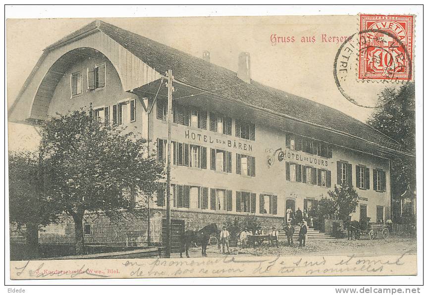 Gruss Aus Kerzers Timbre Kerzers 1906 Hotel De L' Ours, Baren, Kupferschmids Biel, Bienne - Autres & Non Classés