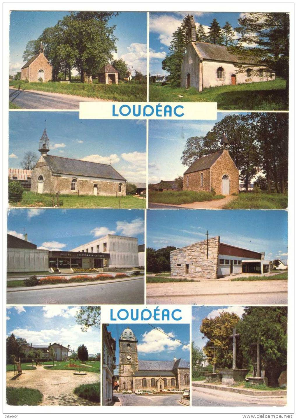 Lot De 2 CPM - LOUDEAC - La Poste - L'église - Le Jardin -les Trois Croix - Les Chapelles - Loudéac