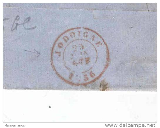 615/13 - Lettre Médaillon 10 C  Barres WAVRE 1856  Vers JODOIGNE - Boite Rurale P De GREZ-DOICEAU (selon Porignon) - Poste Rurale