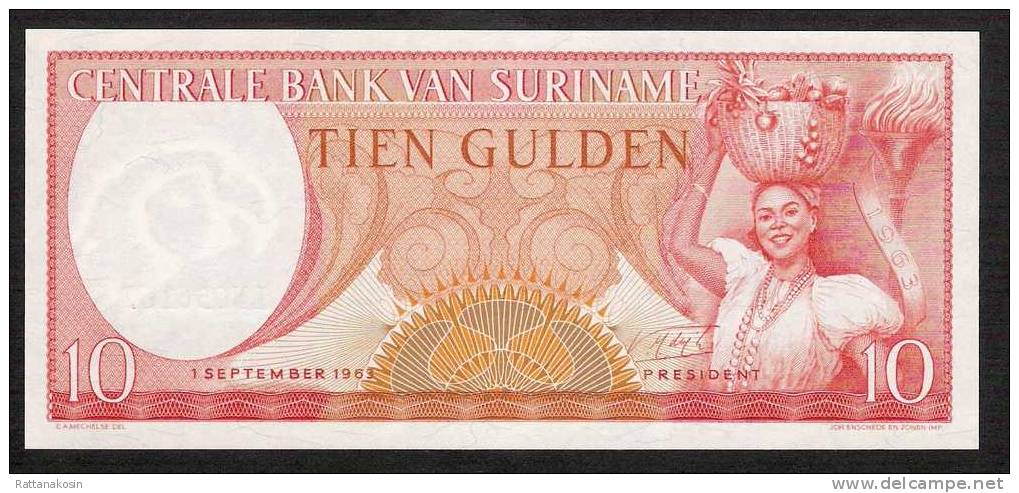 SURINAM     10   PCS    X   P121  10   GULDEN   1963    UNC. - Surinam