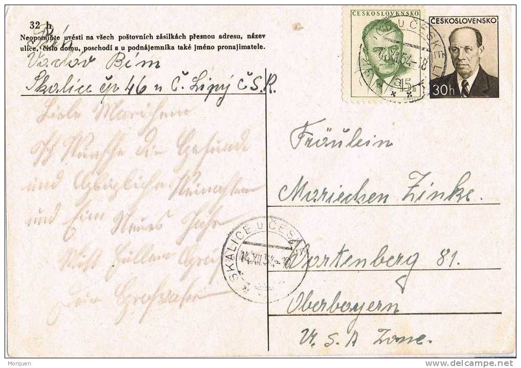 Entero Postal 30 H. SKALICE (Checoslovaquia) 1954. - Cartoline Postali