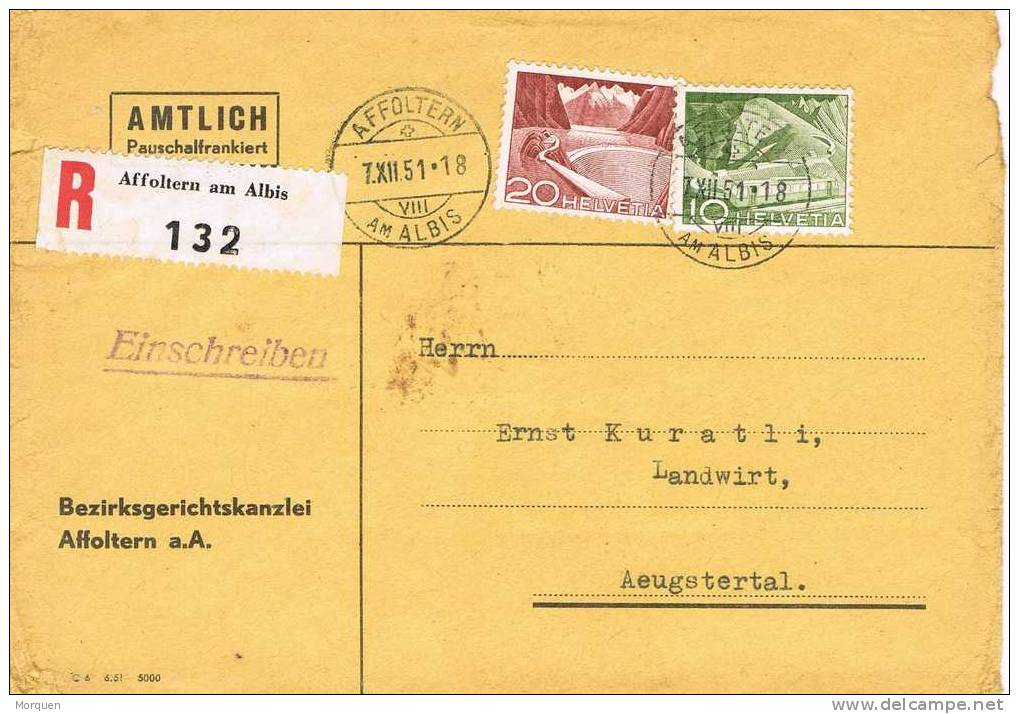 Carta Certificada AFFOLTERN (Suiza) 1951 - Briefe U. Dokumente