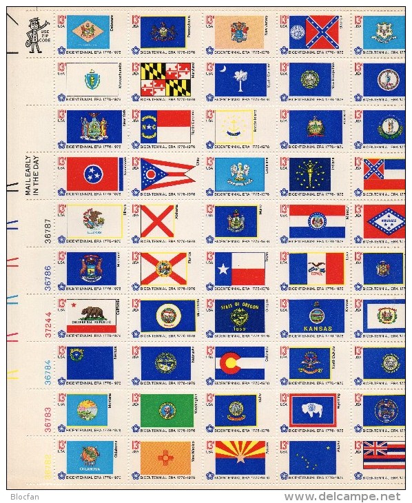 200 Jahre Unabhängigkeits-Erklärung 1976 USA 1203/52 ZD-Bogen ** 26€ 50 Flaggen Bloque US-flags Bloc Sheetlet Bf America - Independecia USA