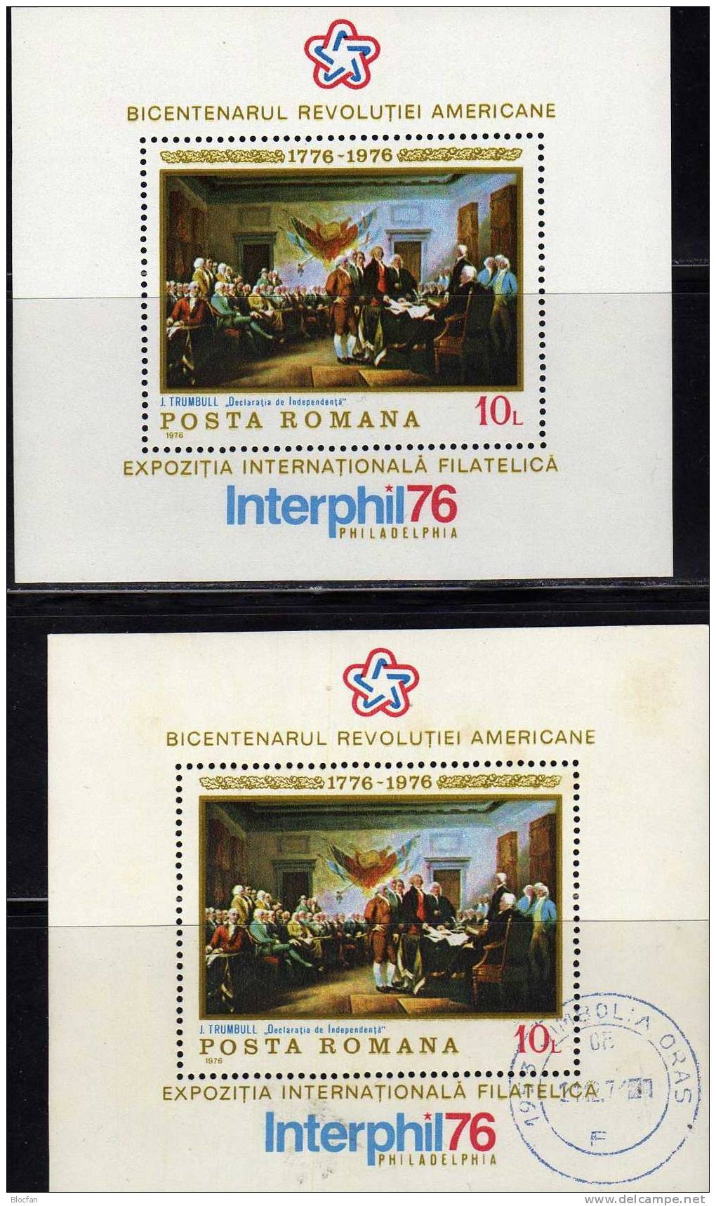 Gemälde 200 Jahre USA Rumänien Blocks 130 **/o 10€ Unabhängigkeits-Erklärung Bloque S/s Hoja Blocs M/s Sheets Bf ROMANIA - Gebruikt