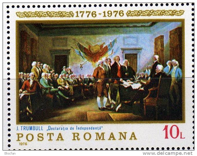 Gemälde 200 Jahre USA Rumänien Blocks 130 **/o 10€ Unabhängigkeits-Erklärung Bloque S/s Hoja Blocs M/s Sheets Bf ROMANIA - Gebruikt