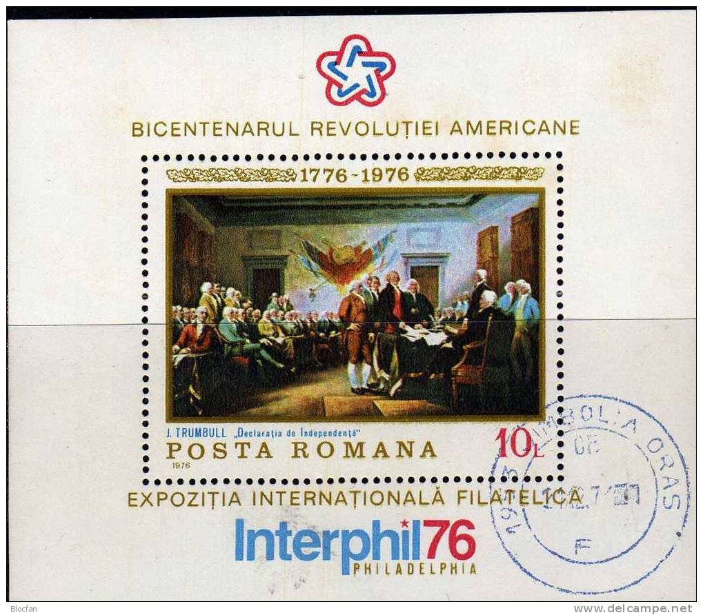 Gemälde 200 Jahre USA Rumänien Blocks 130 **/o 10€ Unabhängigkeits-Erklärung Bloque S/s Hoja Blocs M/s Sheets Bf ROMANIA - Gebruikt