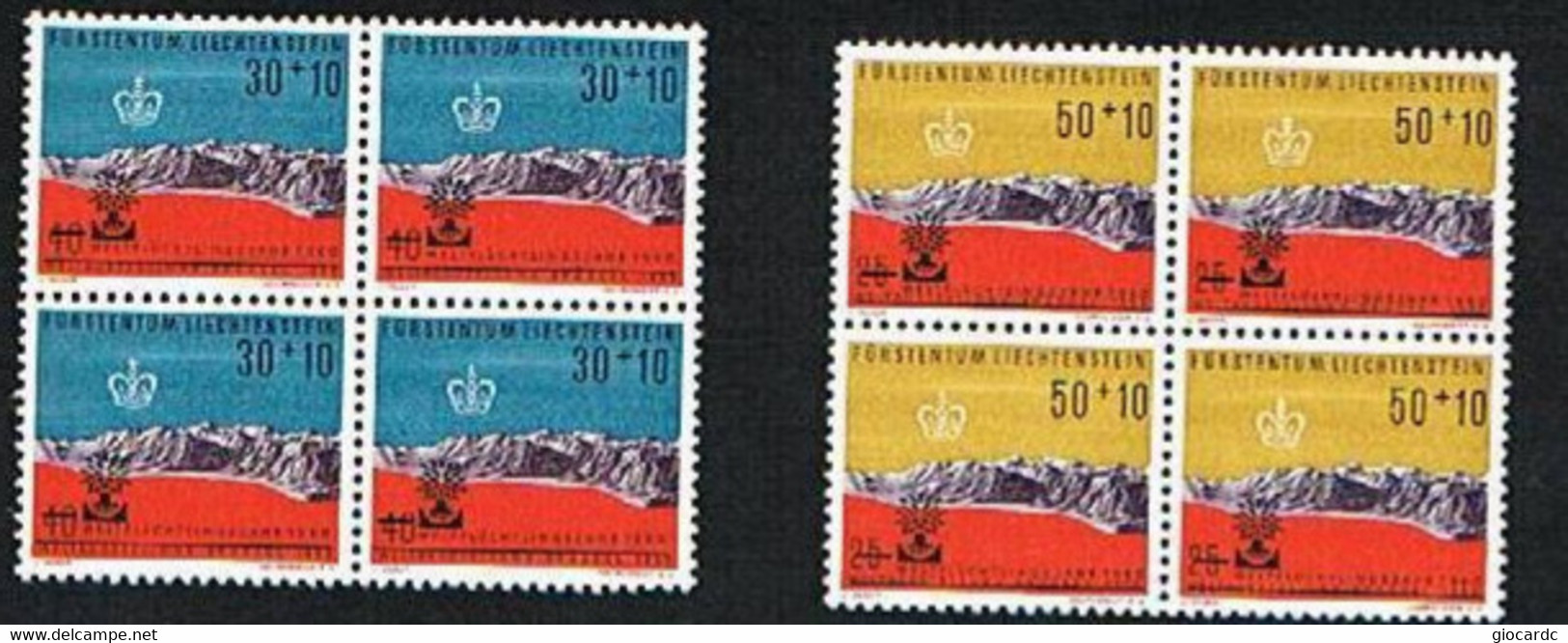 LIECHTENSTEIN -  1960 ANNO MONDIALE DEL RIFUGIATO (FRANCOBOLLI DEL 1958 SOVRASTAMPATI) - QUARTINA NUOVA  (MINT) ** - Blocs & Feuillets