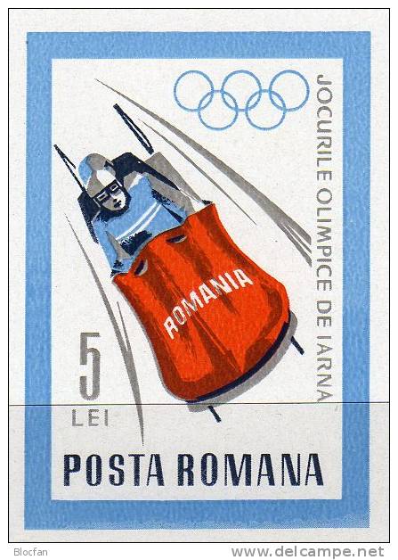 Bob-Fahrt Im Eiskanal 1967 Rumänien 2627+ Block 64 ** 13€ Olympic Grenoble Bloque Hoja Bloc M/s Olympic Sheet Bf ROMANIA - Nuovi