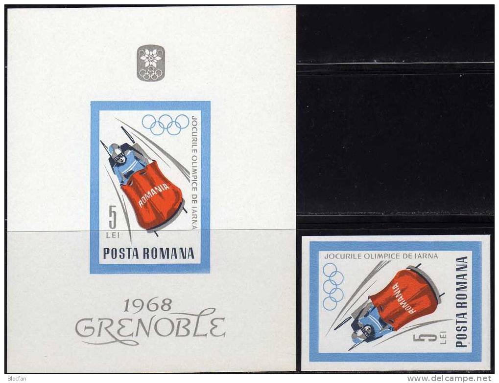 Bob-Fahrt Im Eiskanal 1967 Rumänien 2627+ Block 64 ** 13€ Olympic Grenoble Bloque Hoja Bloc M/s Olympic Sheet Bf ROMANIA - Neufs