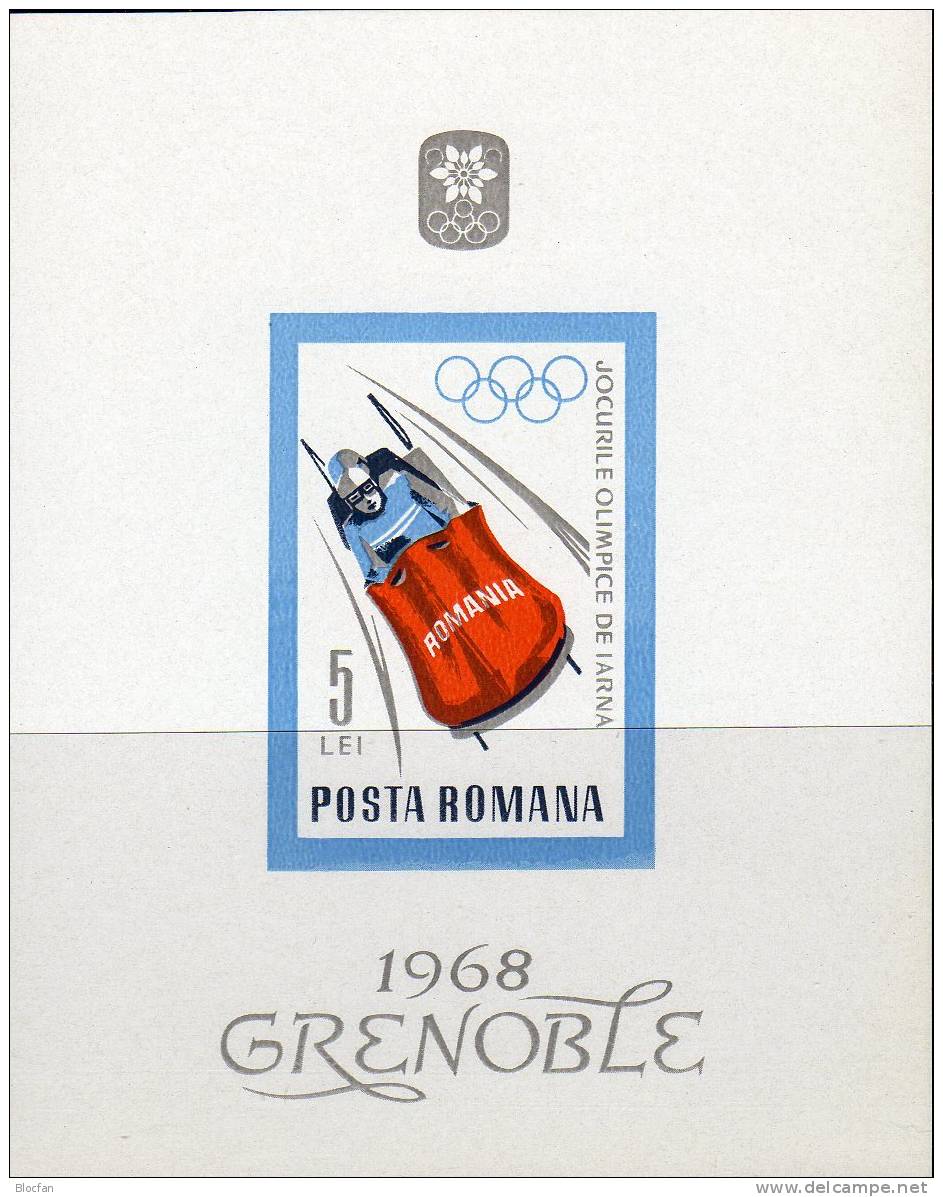 Bob-Fahrt Im Eiskanal 1967 Rumänien 2627+ Block 64 ** 13€ Olympic Grenoble Bloque Hoja Bloc M/s Olympic Sheet Bf ROMANIA - Neufs