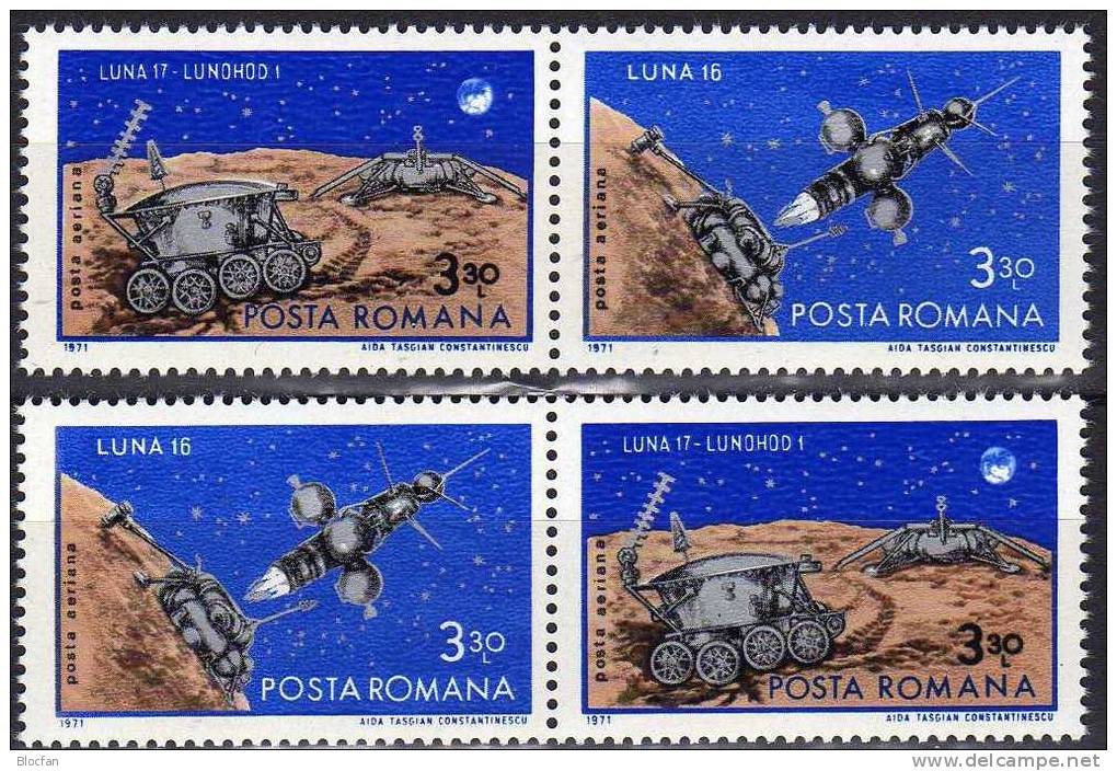 Lunachod Auf Dem Mond 1971 Rumänien 2914/5 2xZD Aus Block 82 ** 11€ SU Raumflug Mit Mondauto Space Se-tenant Of Romania - Neufs