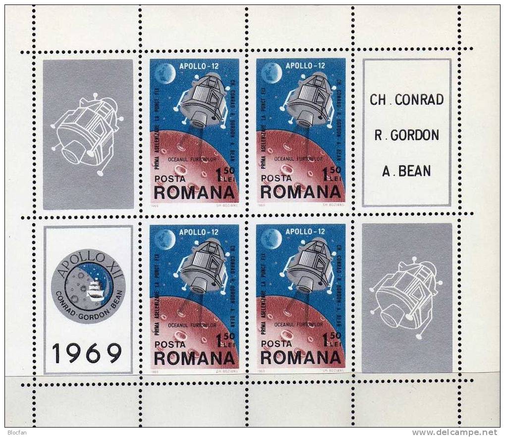 Mond-Landung Von Apollo 12 Rumänien Block 74 ** Plus O 15€ Zur 2. Bemannten Landung Der USA - Europa