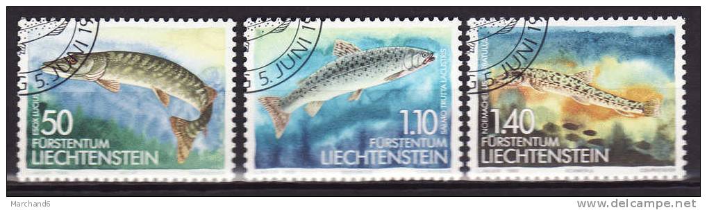 LIECHTENSTEIN.N°905/907.FAUNE POISSONS D EAU DOUCE.oblitéré - Oblitérés