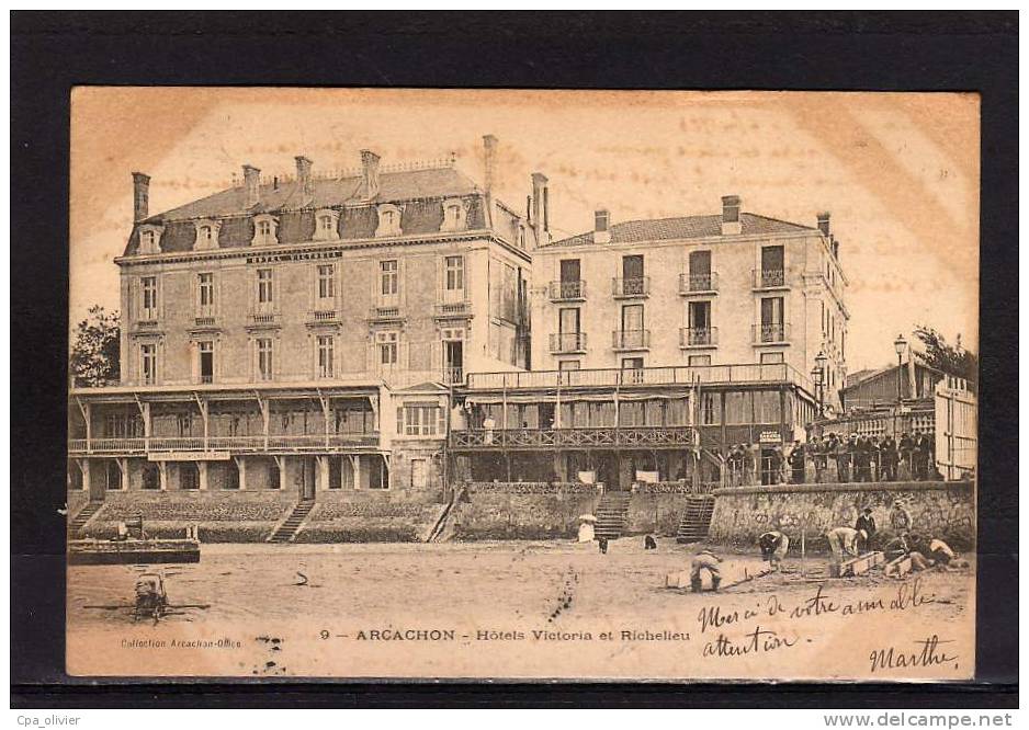 33 ARCACHON Hotel Victoria, Hotel Richelieu, Ed Arcachon Office 9, 1904, Dos 1900 - Arcachon