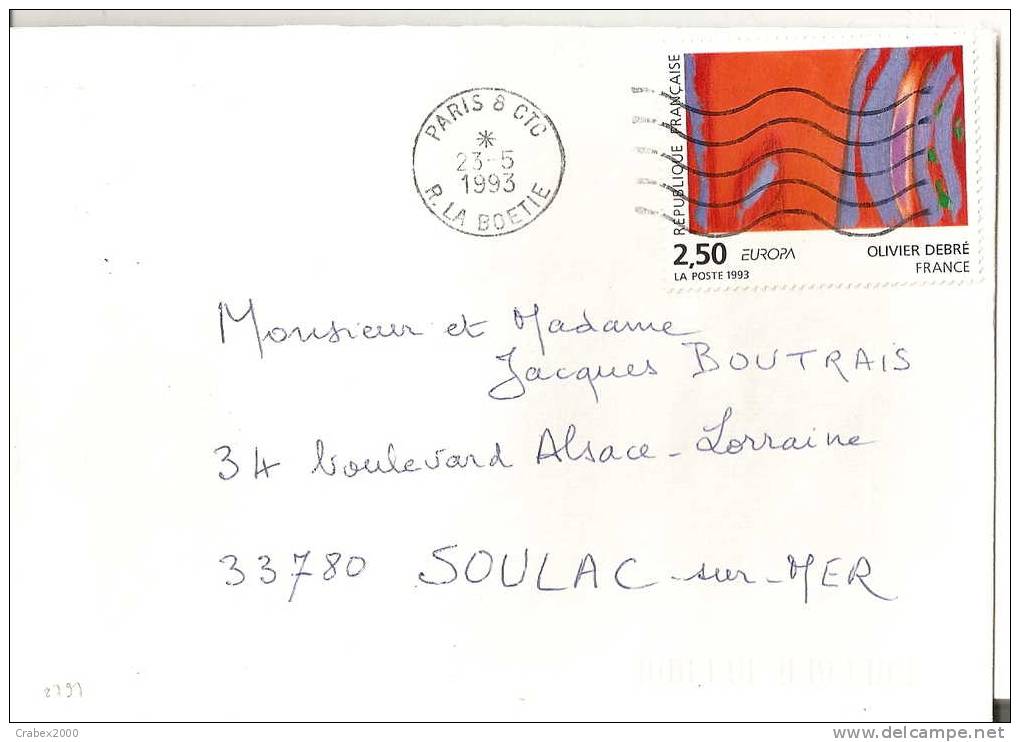 N Y&t 2797    Lettre   De    PARIS 8   Vers   SOULAC  Le  23 Mai 1993 - Covers & Documents